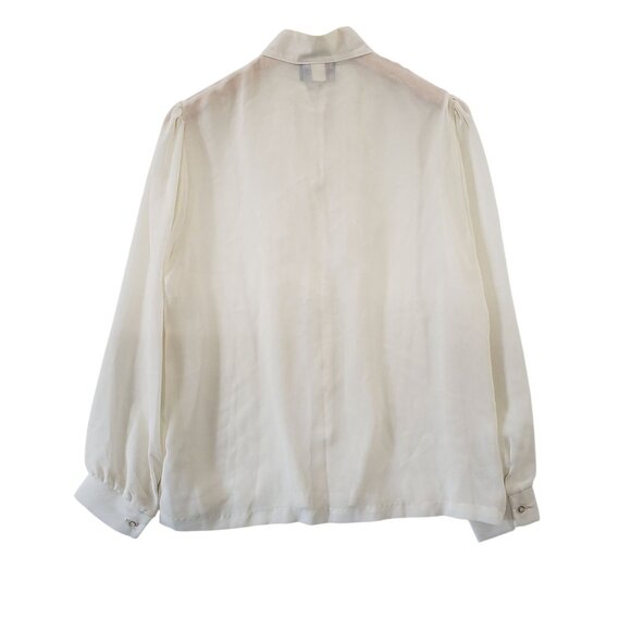 Vintage 70s Ruffled Front Sheer Cream Blouse Size 16 USA Victorian Romantic - Picture 2 of 7